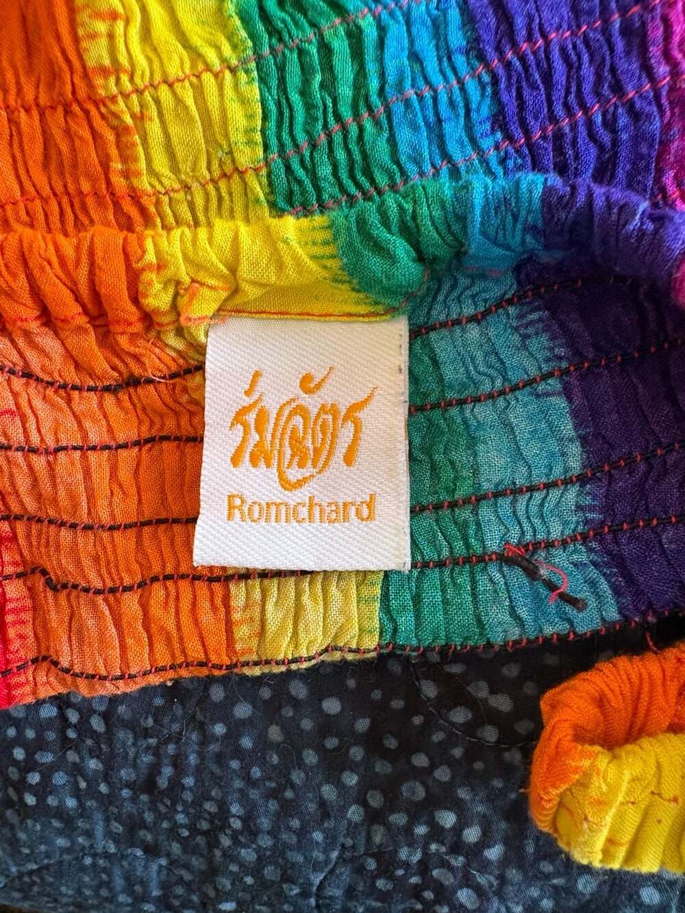 Romchard Rainbow Striped Crinkle Fabric V-Neck Sundress - Picture 12 of 14